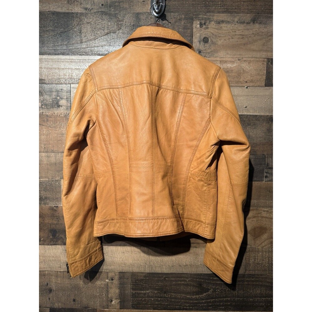 RARE-Black Rivet Wilson Leather Moto Jacket Y2K M Cognac Brown Genuine Biker - Picture 16 of 16